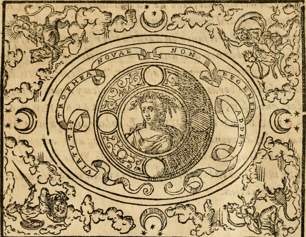 An illustration from Dialogue des devises d'armes et d'amovrs du S. Pavlo Iovio : avec un discours M. Loys Dominique sur le mesme subiet, 1561, leaf 136