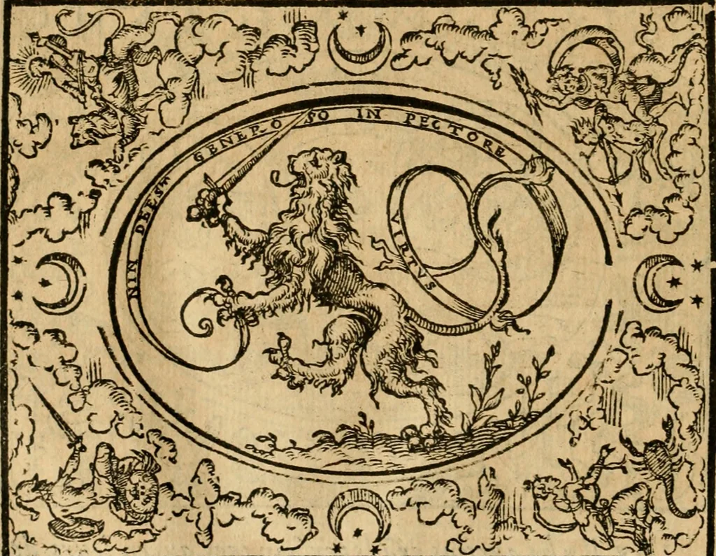 An illustration from Dialogue des devises d'armes et d'amovrs du S. Pavlo Iovio : avec un discours M. Loys Dominique sur le mesme subiet, 1561, leaf 141