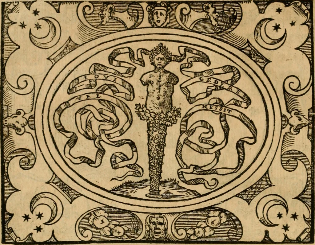 An illustration from Dialogue des devises d'armes et d'amovrs du S. Pavlo Iovio : avec un discours M. Loys Dominique sur le mesme subiet, 1561, leaf 147