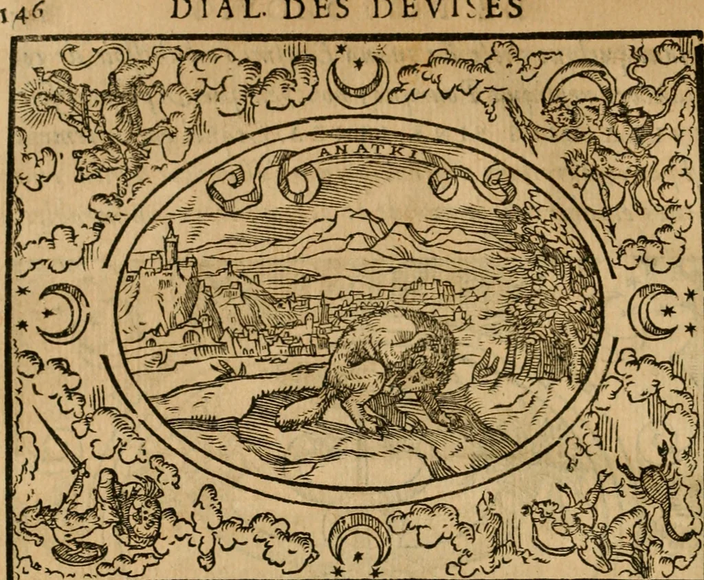 An illustration from Dialogue des devises d'armes et d'amovrs du S. Pavlo Iovio : avec un discours M. Loys Dominique sur le mesme subiet, 1561, leaf 149