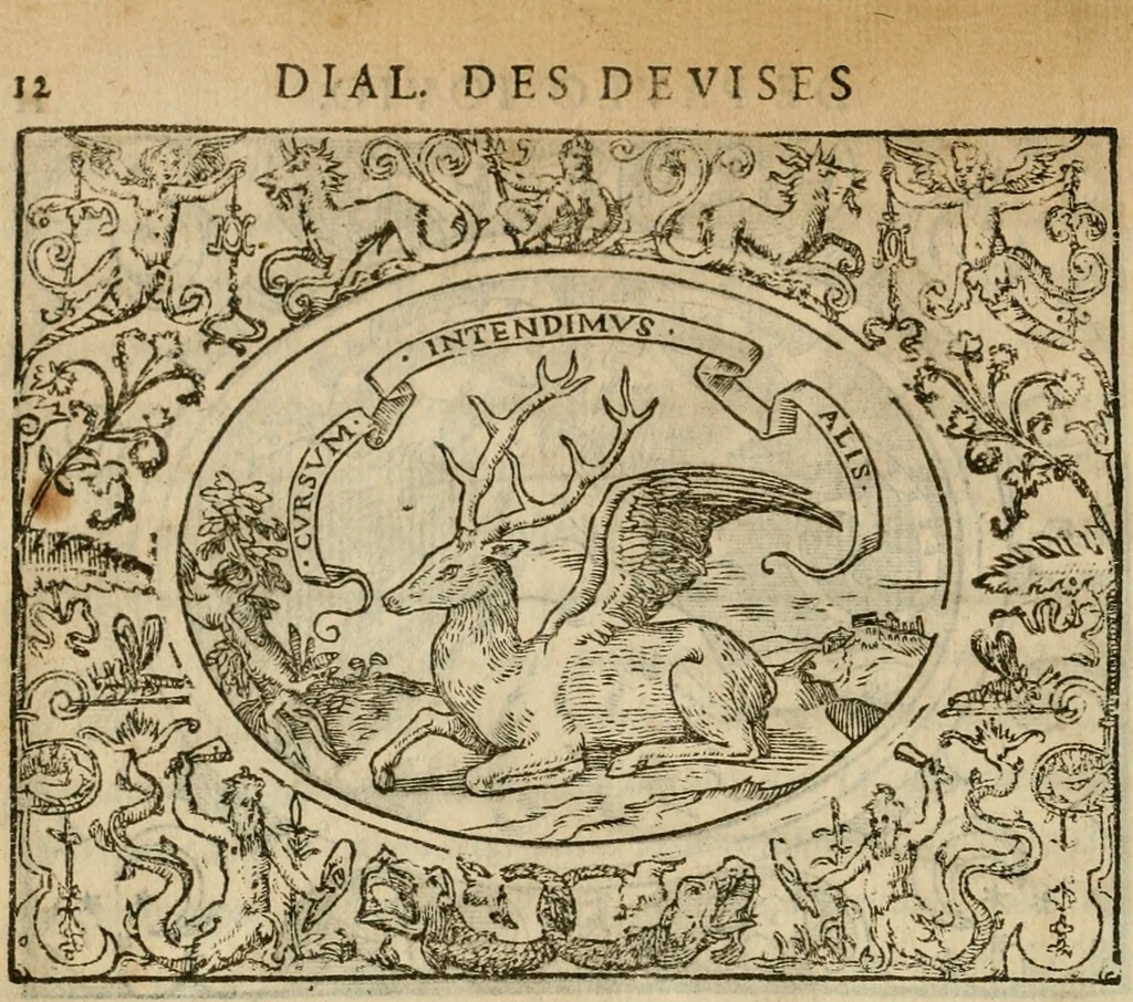An illustration from Dialogue des devises d'armes et d'amovrs du S. Pavlo Iovio : avec un discours M. Loys Dominique sur le mesme subiet, 1561, leaf 15