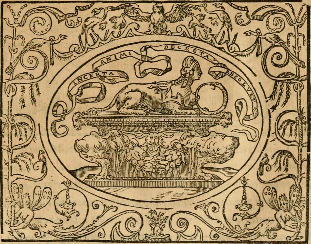 An illustration from Dialogue des devises d'armes et d'amovrs du S. Pavlo Iovio : avec un discours M. Loys Dominique sur le mesme subiet, 1561, leaf 150