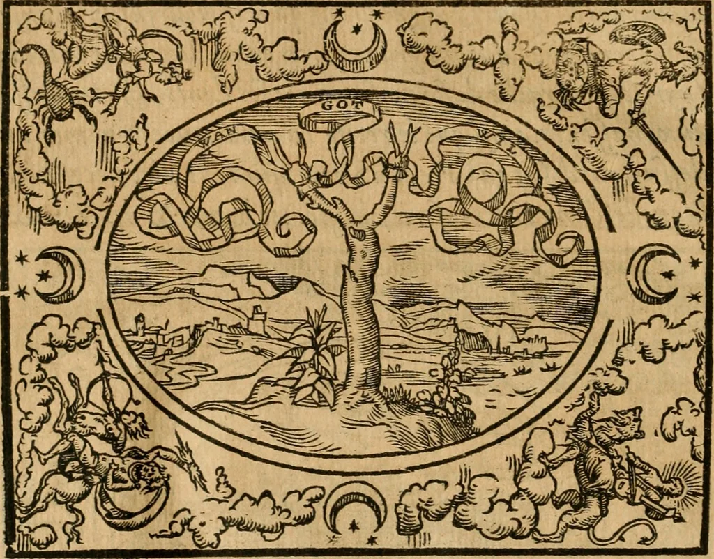 An illustration from Dialogue des devises d'armes et d'amovrs du S. Pavlo Iovio : avec un discours M. Loys Dominique sur le mesme subiet, 1561, leaf 151