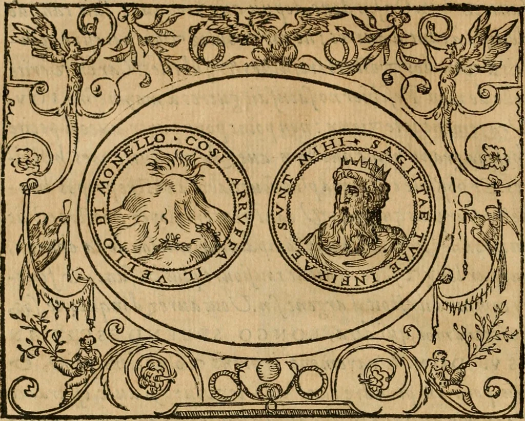 An illustration from Dialogue des devises d'armes et d'amovrs du S. Pavlo Iovio : avec un discours M. Loys Dominique sur le mesme subiet, 1561, leaf 155