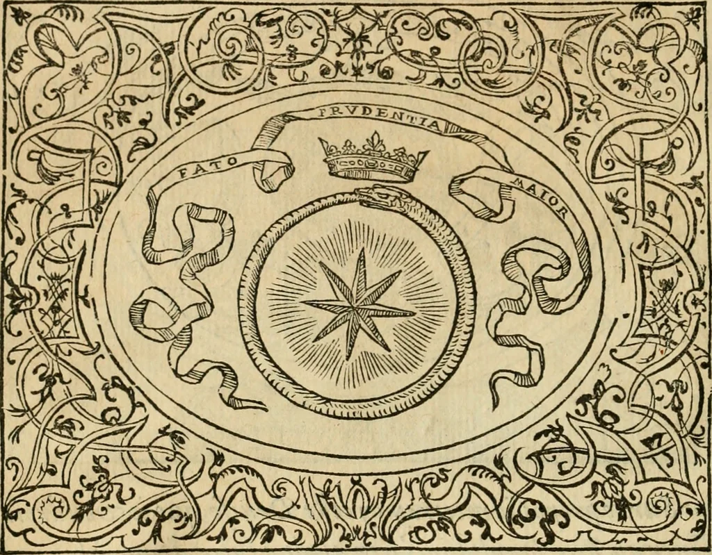 An illustration from Dialogue des devises d'armes et d'amovrs du S. Pavlo Iovio : avec un discours M. Loys Dominique sur le mesme subiet, 1561, leaf 225
