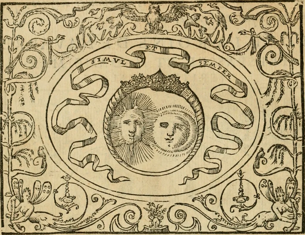 An illustration from Dialogue des devises d'armes et d'amovrs du S. Pavlo Iovio : avec un discours M. Loys Dominique sur le mesme subiet, 1561, leaf 227