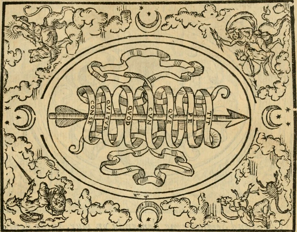 An illustration from Dialogue des devises d'armes et d'amovrs du S. Pavlo Iovio : avec un discours M. Loys Dominique sur le mesme subiet, 1561, leaf 230