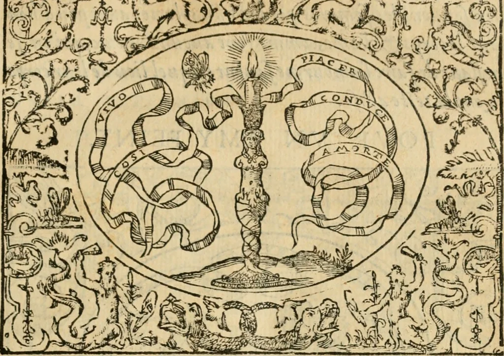 An illustration from Dialogue des devises d'armes et d'amovrs du S. Pavlo Iovio : avec un discours M. Loys Dominique sur le mesme subiet, 1561, leaf 234