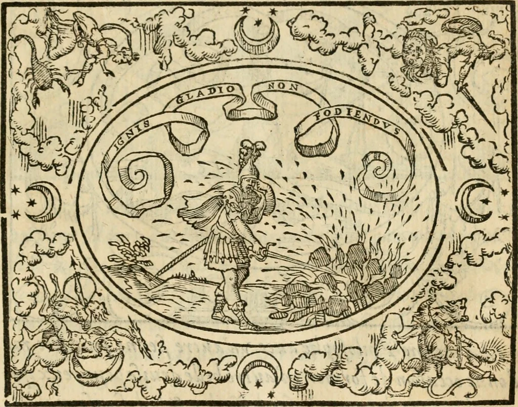 An illustration from Dialogue des devises d'armes et d'amovrs du S. Pavlo Iovio : avec un discours M. Loys Dominique sur le mesme subiet, 1561, leaf 236