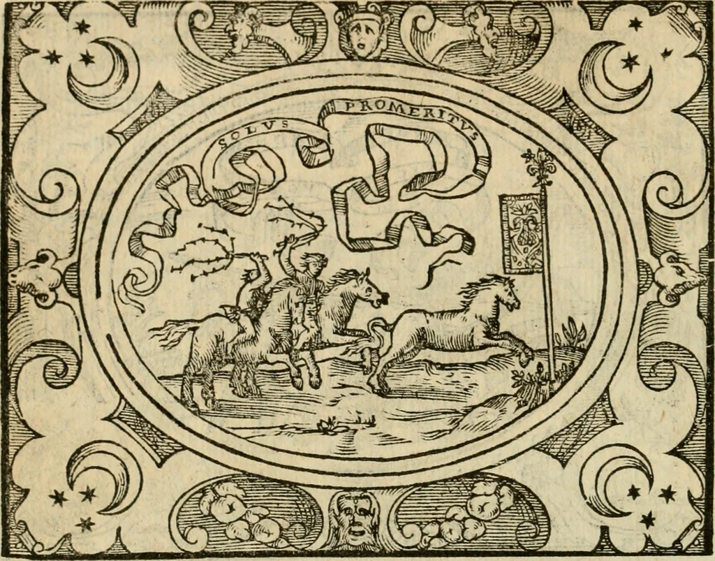 An illustration from Dialogue des devises d'armes et d'amovrs du S. Pavlo Iovio : avec un discours M. Loys Dominique sur le mesme subiet, 1561, leaf 239