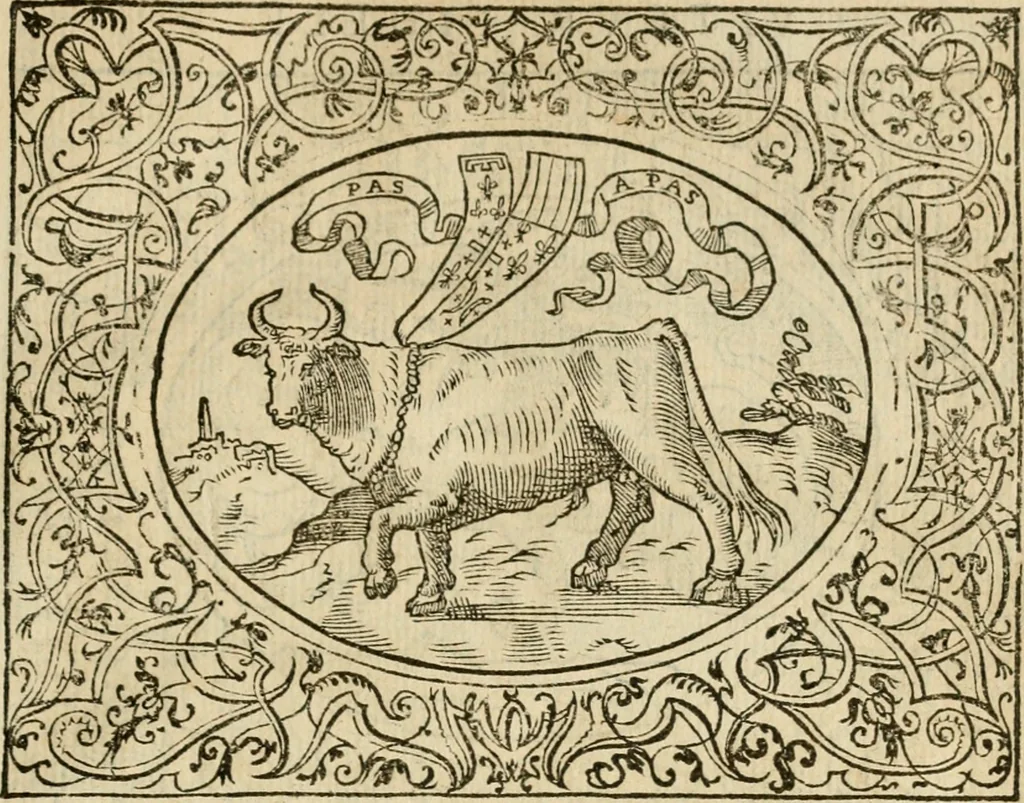 An illustration from Dialogue des devises d'armes et d'amovrs du S. Pavlo Iovio : avec un discours M. Loys Dominique sur le mesme subiet, 1561, leaf 242