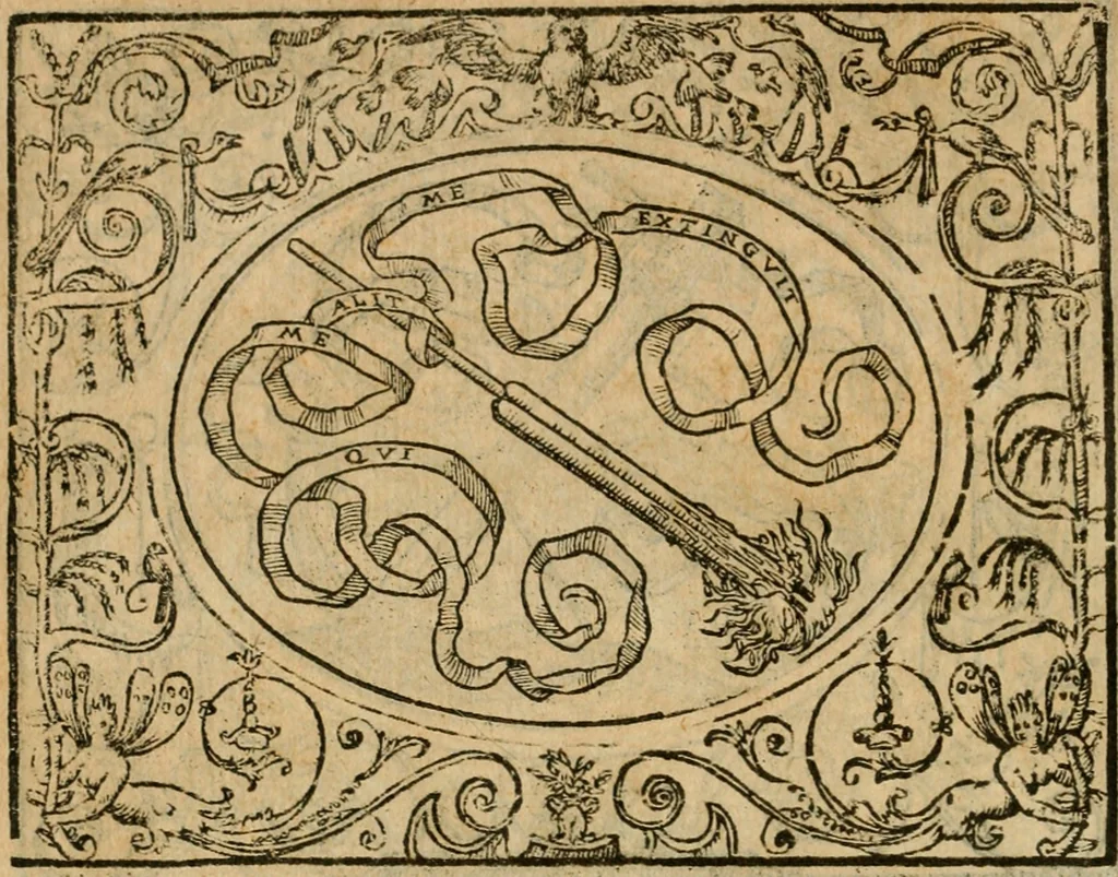 An illustration from Dialogue des devises d'armes et d'amovrs du S. Pavlo Iovio : avec un discours M. Loys Dominique sur le mesme subiet, 1561, leaf 247