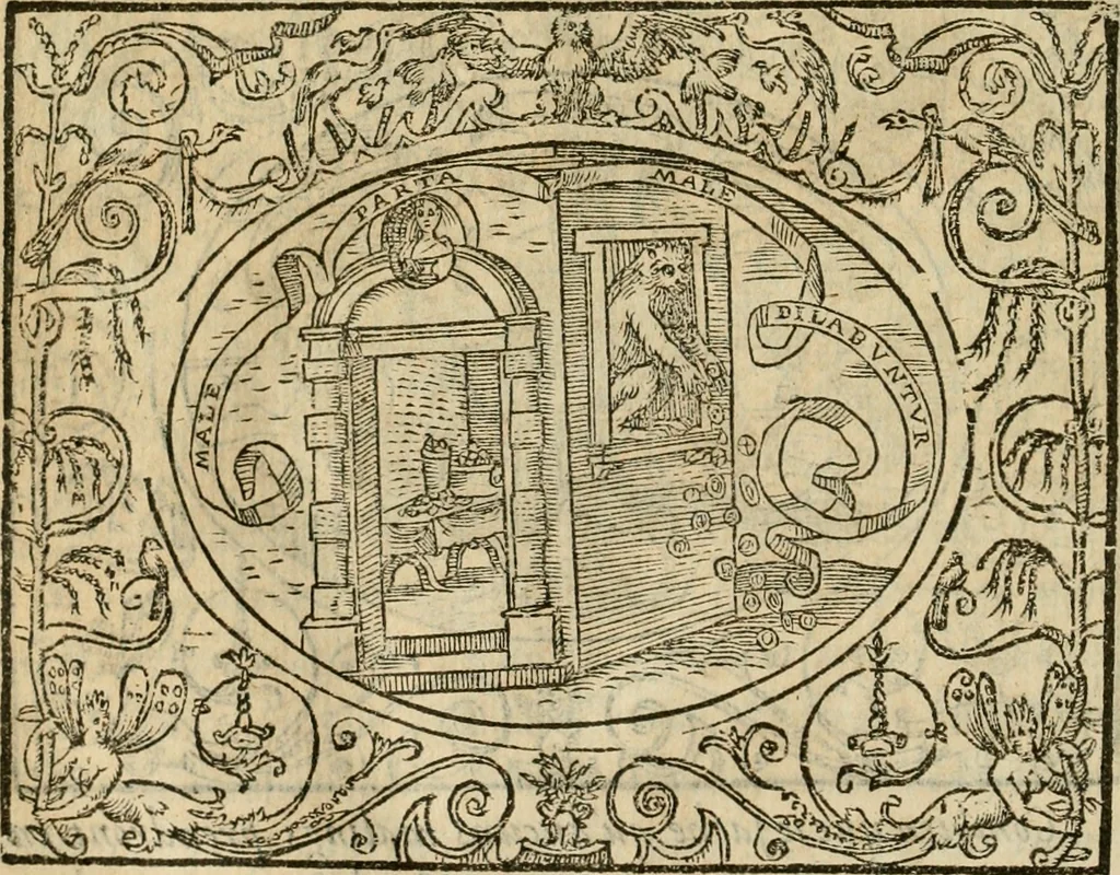 An illustration from Dialogue des devises d'armes et d'amovrs du S. Pavlo Iovio : avec un discours M. Loys Dominique sur le mesme subiet, 1561, leaf 253