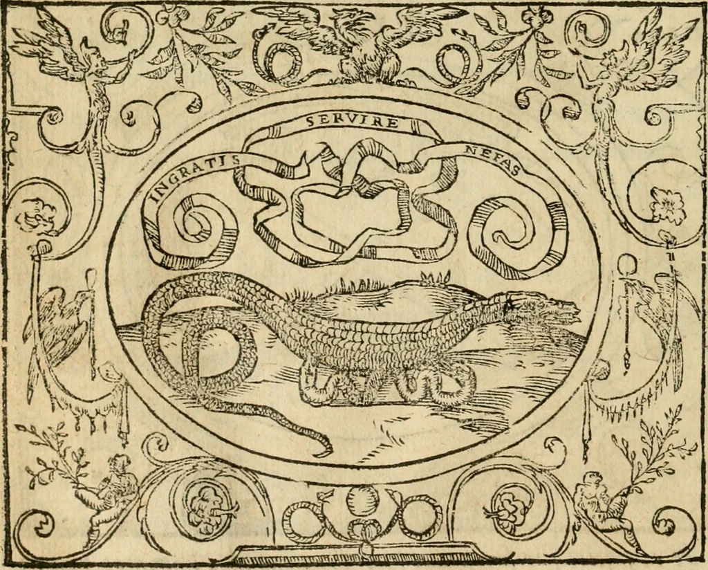 An illustration from Dialogue des devises d'armes et d'amovrs du S. Pavlo Iovio : avec un discours M. Loys Dominique sur le mesme subiet, 1561, leaf 257