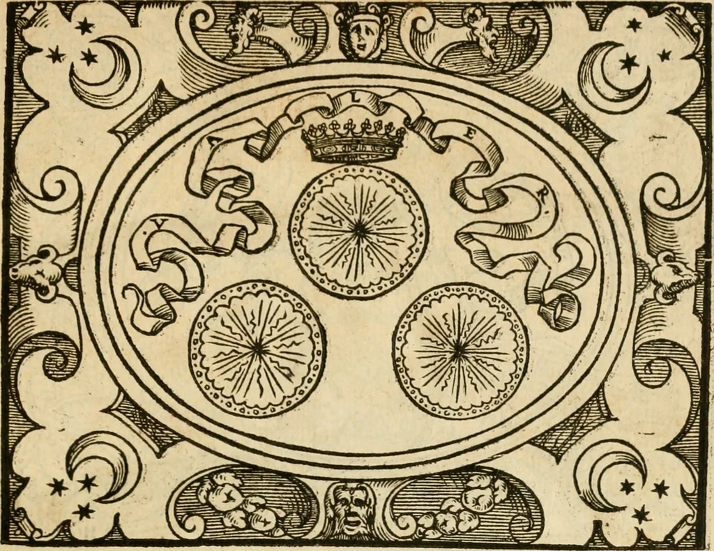 An illustration from Dialogue des devises d'armes et d'amovrs du S. Pavlo Iovio : avec un discours M. Loys Dominique sur le mesme subiet, 1561, leaf 36