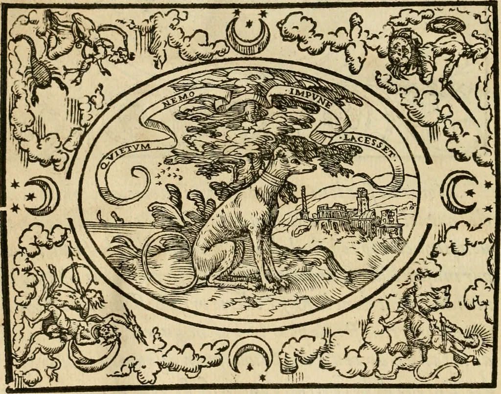 An illustration from Dialogue des devises d'armes et d'amovrs du S. Pavlo Iovio : avec un discours M. Loys Dominique sur le mesme subiet, 1561, leaf 39