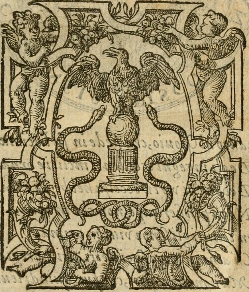 An illustration from Dialogue des devises d'armes et d'amovrs du S. Pavlo Iovio : avec un discours M. Loys Dominique sur le mesme subiet, 1561, leaf 4