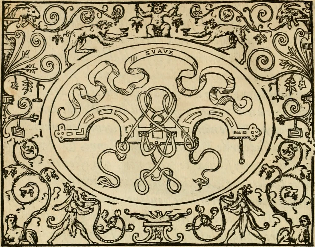 An illustration from Dialogue des devises d'armes et d'amovrs du S. Pavlo Iovio : avec un discours M. Loys Dominique sur le mesme subiet, 1561, leaf 43