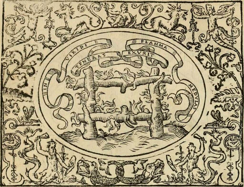 An illustration from Dialogue des devises d'armes et d'amovrs du S. Pavlo Iovio : avec un discours M. Loys Dominique sur le mesme subiet, 1561, leaf 47