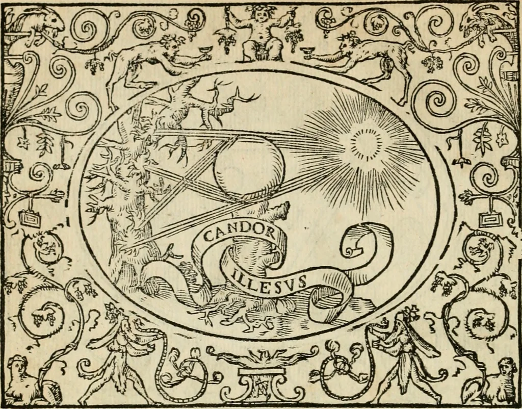 An illustration from Dialogue des devises d'armes et d'amovrs du S. Pavlo Iovio : avec un discours M. Loys Dominique sur le mesme subiet, 1561, leaf 49