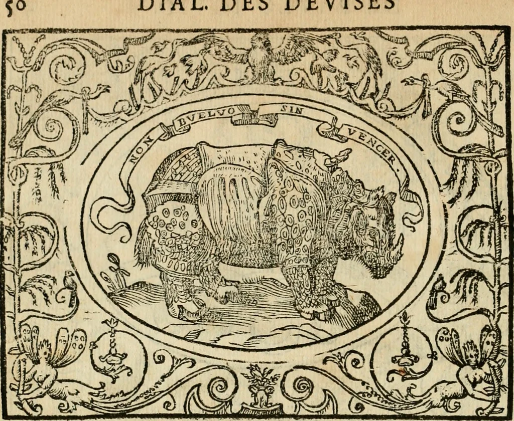 An illustration from Dialogue des devises d'armes et d'amovrs du S. Pavlo Iovio : avec un discours M. Loys Dominique sur le mesme subiet, 1561, leaf 53