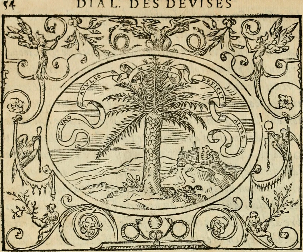 An illustration from Dialogue des devises d'armes et d'amovrs du S. Pavlo Iovio : avec un discours M. Loys Dominique sur le mesme subiet, 1561, leaf 57