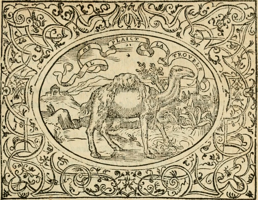 An illustration from Dialogue des devises d'armes et d'amovrs du S. Pavlo Iovio : avec un discours M. Loys Dominique sur le mesme subiet, 1561, leaf 58