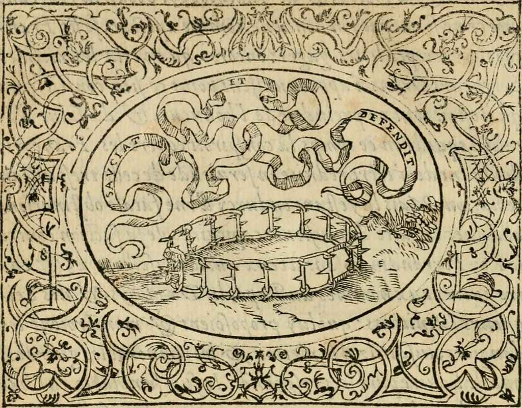 An illustration from Dialogue des devises d'armes et d'amovrs du S. Pavlo Iovio : avec un discours M. Loys Dominique sur le mesme subiet, 1561, leaf 61