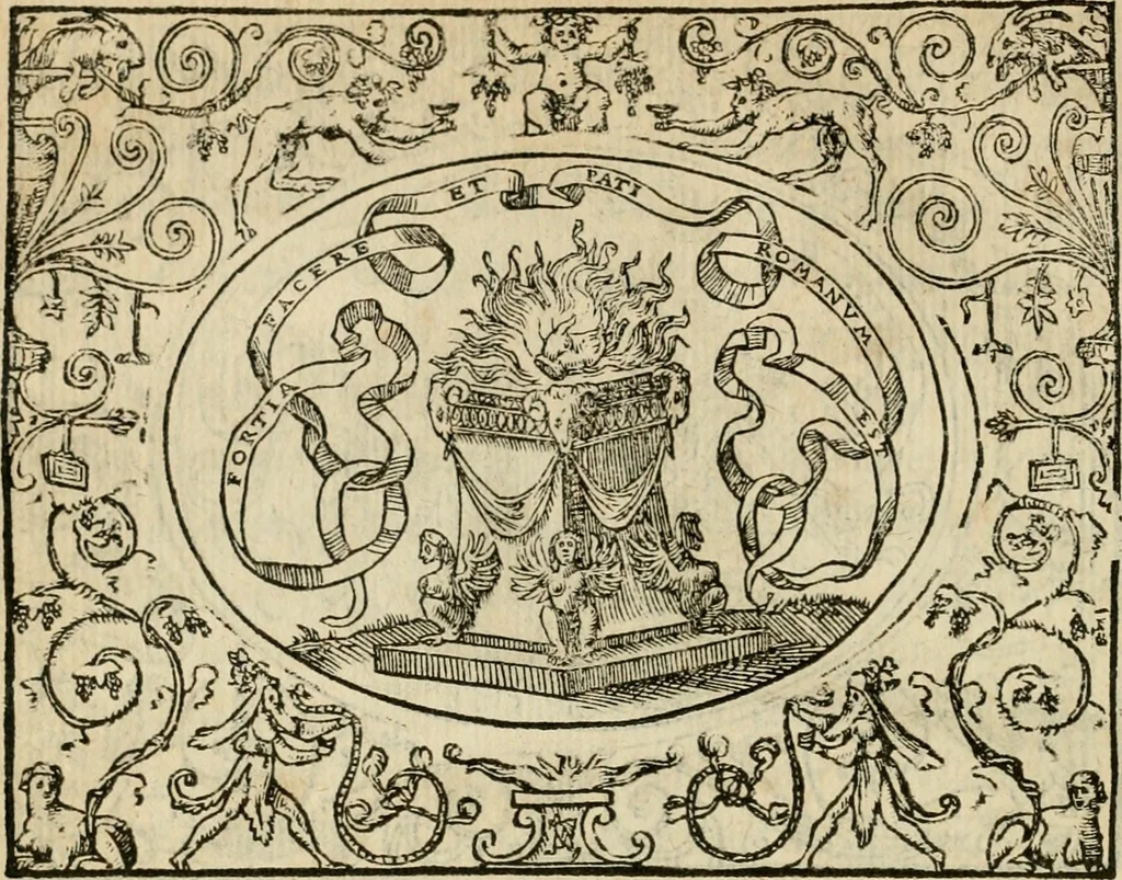 An illustration from Dialogue des devises d'armes et d'amovrs du S. Pavlo Iovio : avec un discours M. Loys Dominique sur le mesme subiet, 1561, leaf 69