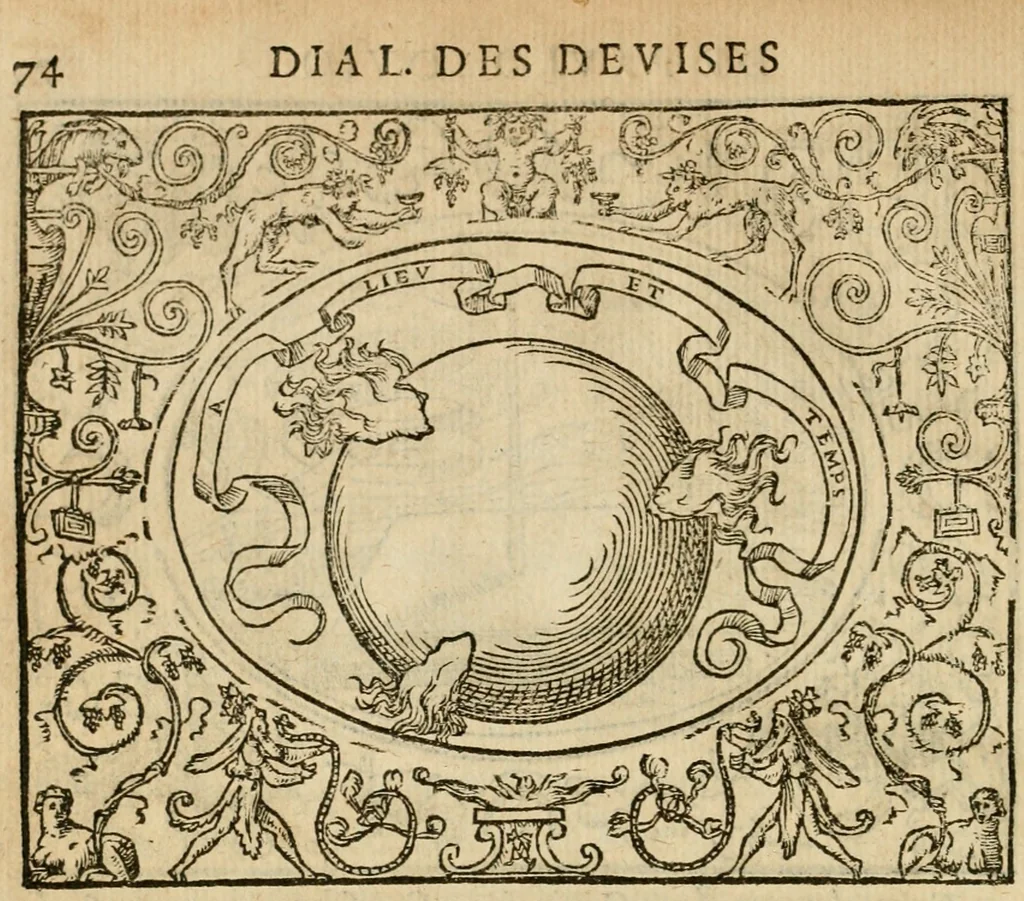 An illustration from Dialogue des devises d'armes et d'amovrs du S. Pavlo Iovio : avec un discours M. Loys Dominique sur le mesme subiet, 1561, leaf 77