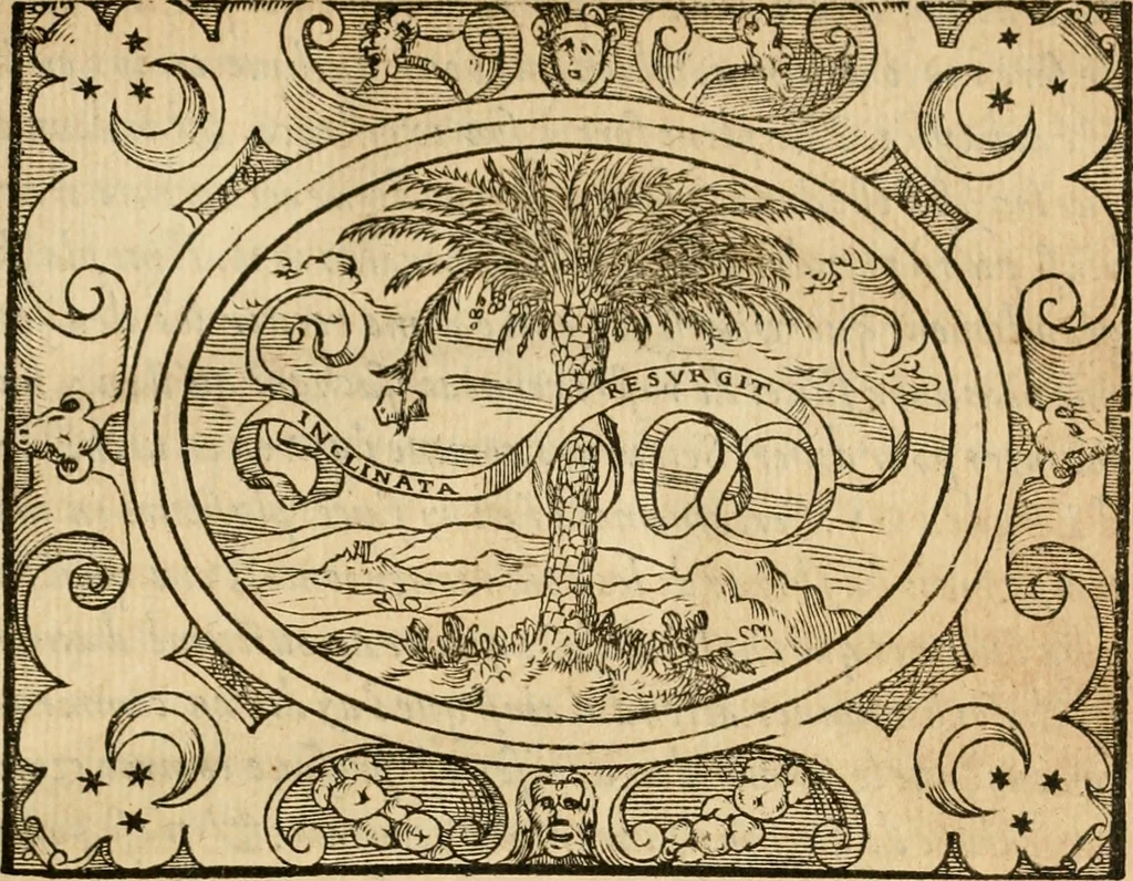 An illustration from Dialogue des devises d'armes et d'amovrs du S. Pavlo Iovio : avec un discours M. Loys Dominique sur le mesme subiet, 1561, leaf 78
