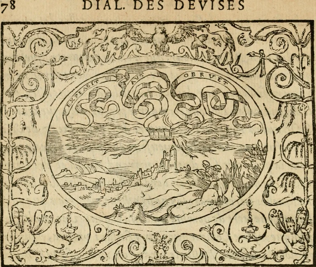 An illustration from Dialogue des devises d'armes et d'amovrs du S. Pavlo Iovio : avec un discours M. Loys Dominique sur le mesme subiet, 1561, leaf 81