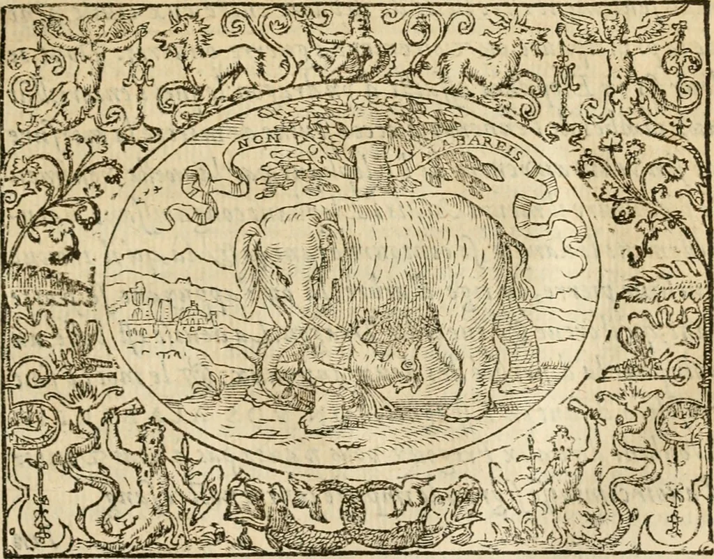 An illustration from Dialogue des devises d'armes et d'amovrs du S. Pavlo Iovio : avec un discours M. Loys Dominique sur le mesme subiet, 1561, leaf 82