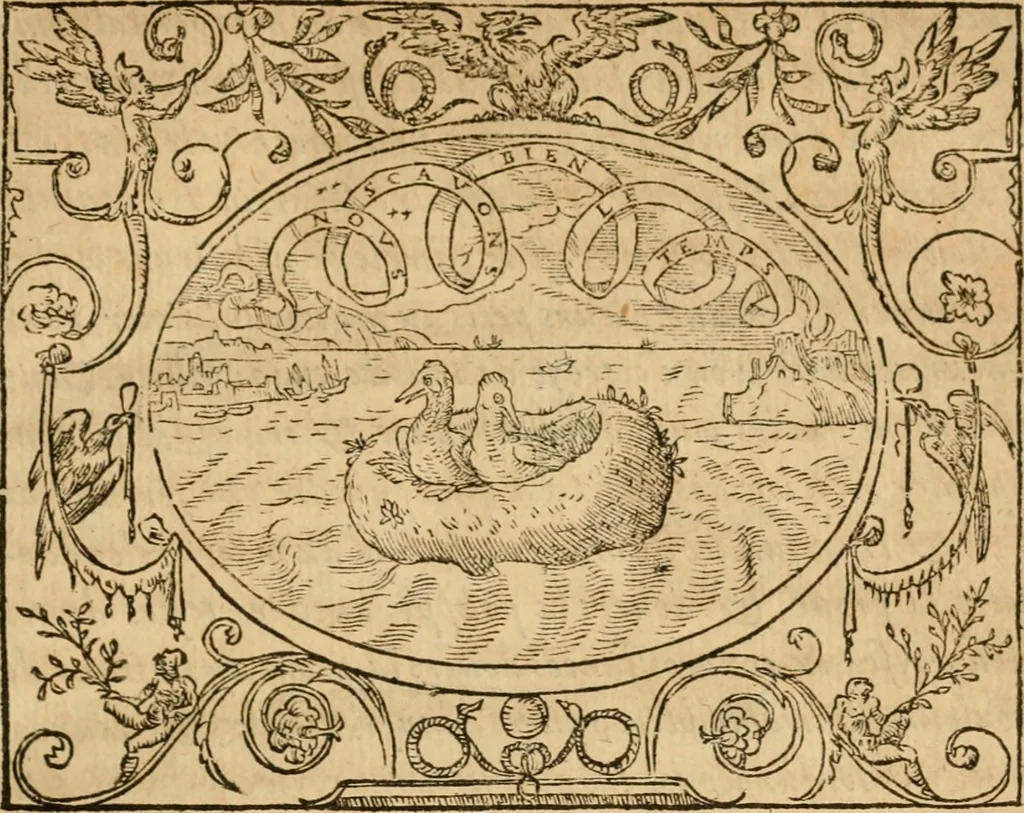 An illustration from Dialogue des devises d'armes et d'amovrs du S. Pavlo Iovio : avec un discours M. Loys Dominique sur le mesme subiet, 1561, leaf 84