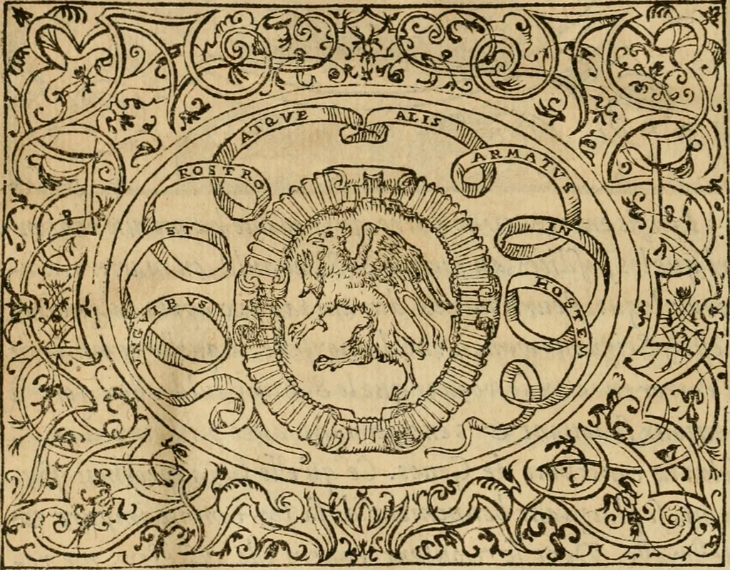 An illustration from Dialogue des devises d'armes et d'amovrs du S. Pavlo Iovio : avec un discours M. Loys Dominique sur le mesme subiet, 1561, leaf 87