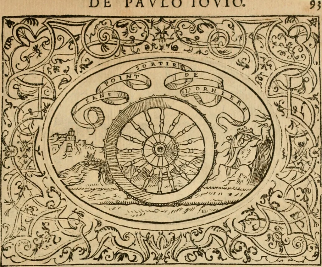 An illustration from Dialogue des devises d'armes et d'amovrs du S. Pavlo Iovio : avec un discours M. Loys Dominique sur le mesme subiet, 1561, leaf 96
