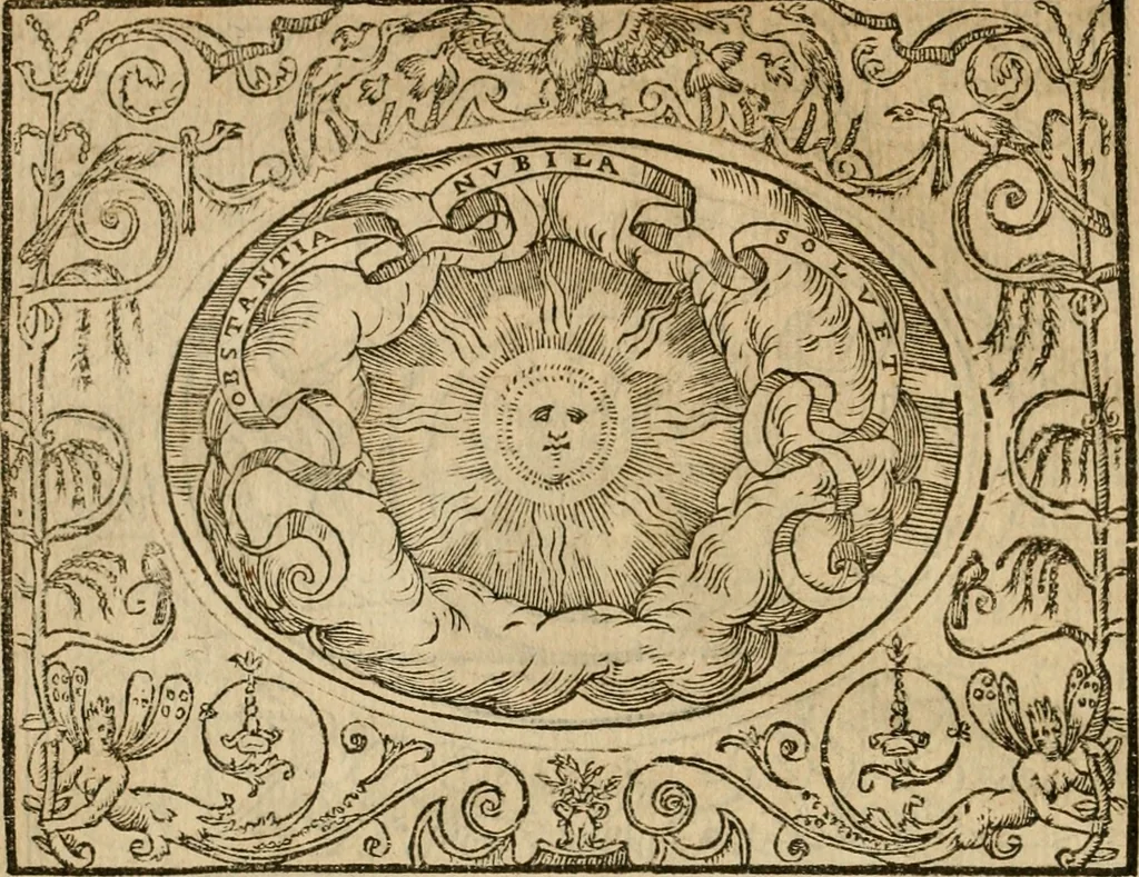 An illustration from Dialogue des devises d'armes et d'amovrs du S. Pavlo Iovio : avec un discours M. Loys Dominique sur le mesme subiet, 1561, leaf 97