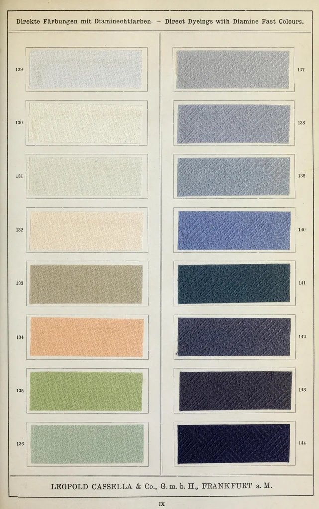 An illustration from Diamin- und Diaminechtfarben auf Baumwoll-Stückware = Diamine and Diamine fast colours on cotton piece-goods, 1900, leaf 39