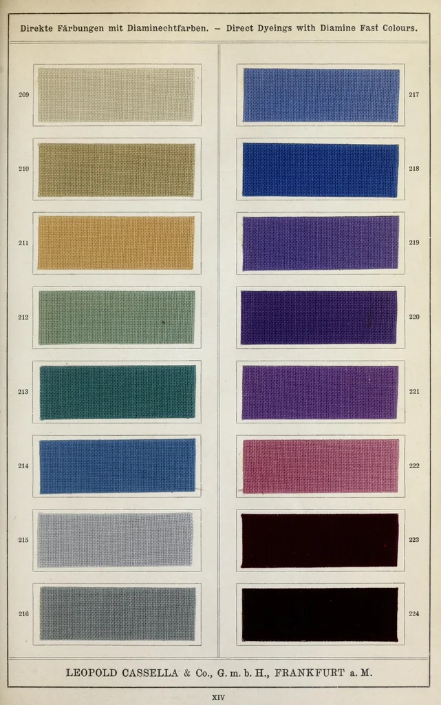 An illustration from Diamin- und Diaminechtfarben auf Baumwoll-Stückware = Diamine and Diamine fast colours on cotton piece-goods, 1900, leaf 49