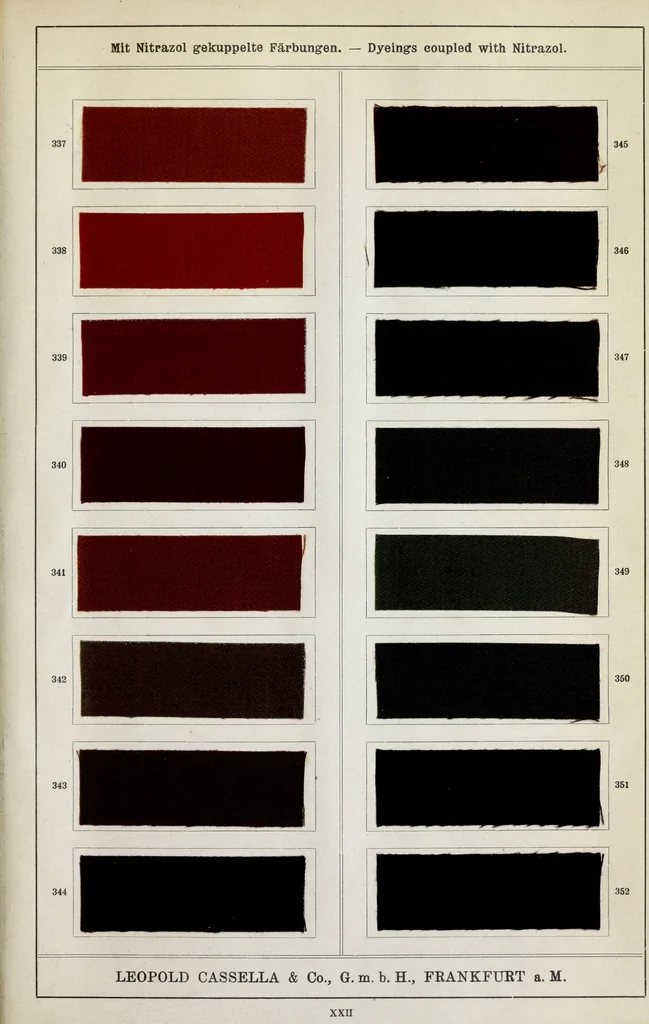 An illustration from Diamin- und Diaminechtfarben auf Baumwoll-Stückware = Diamine and Diamine fast colours on cotton piece-goods, 1900, leaf 65