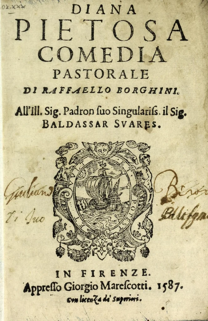 An illustration from Diana pietosa : comedia pastorale, 1587, leaf 3