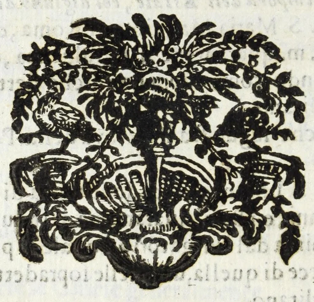 An illustration from Diario sacro e guida perpetua per visitare le chiese della città di Firenze, e suoi sobborghi in tutt' i giorni dell' anno, e per sapere le feste, che vi si celebrano, l' indulgenze perpetue che vi s' accquistano, e gl' esercizj di devozione, e pietà che vi si fanno : con una notizia de' corpi, e reliquie di santi, che in esse chiese si conservano, ed un catalogo de SS. e BB. che in essa città fiorirono, ed altre particolarità, 1700, leaf 366