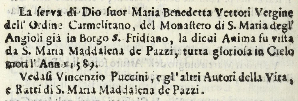 An illustration from Diario sacro e guida perpetua per visitare le chiese della città di Firenze, e suoi sobborghi in tutt' i giorni dell' anno, e per sapere le feste, che vi si celebrano, l' indulgenze perpetue che vi s' accquistano, e gl' esercizj di devozione, e pietà che vi si fanno : con una notizia de' corpi, e reliquie di santi, che in esse chiese si conservano, ed un catalogo de SS. e BB. che in essa città fiorirono, ed altre particolarità, 1700, leaf 470
