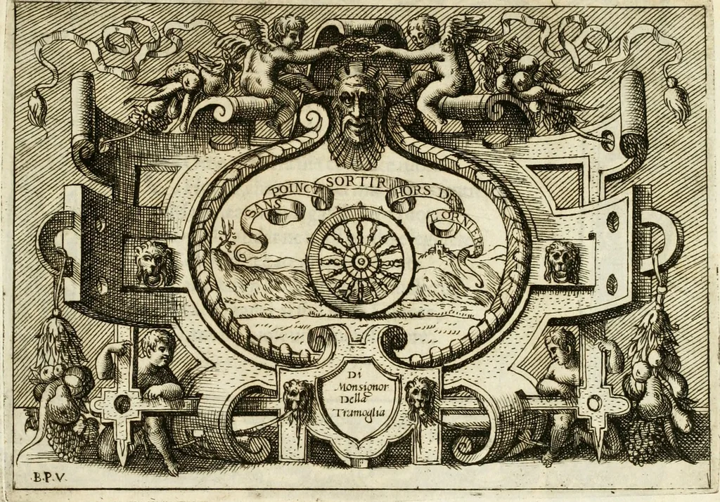 An illustration from Di Battista Pittoni pittore vicentino Imprese di diversi prencipi, dvchi, signori, e d'altri personaggi et hvomini letterati et illvstri : con alcune stanze del Dolce che dichiarano i motti di esse imprese, 1562, leaf 102