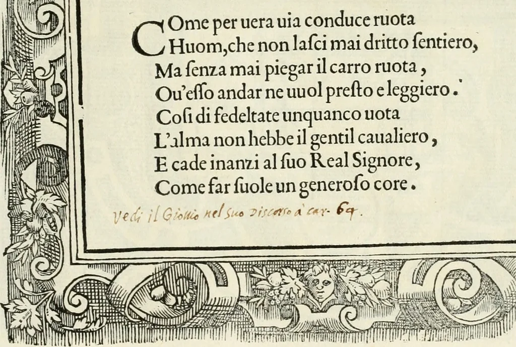 An illustration from Di Battista Pittoni pittore vicentino Imprese di diversi prencipi, dvchi, signori, e d'altri personaggi et hvomini letterati et illvstri : con alcune stanze del Dolce che dichiarano i motti di esse imprese, 1562, leaf 104