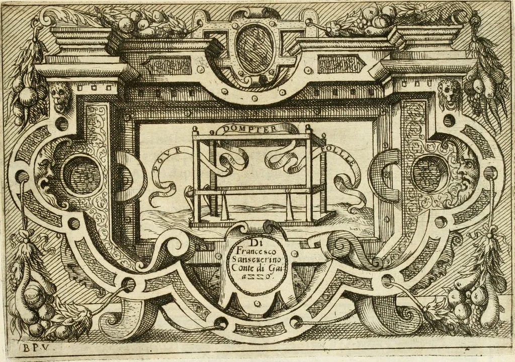 An illustration from Di Battista Pittoni pittore vicentino Imprese di diversi prencipi, dvchi, signori, e d'altri personaggi et hvomini letterati et illvstri : con alcune stanze del Dolce che dichiarano i motti di esse imprese, 1562, leaf 106