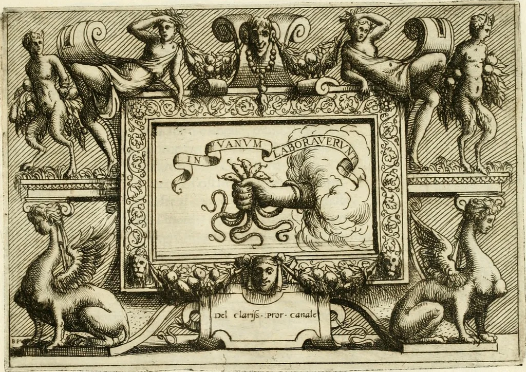 An illustration from Di Battista Pittoni pittore vicentino Imprese di diversi prencipi, dvchi, signori, e d'altri personaggi et hvomini letterati et illvstri : con alcune stanze del Dolce che dichiarano i motti di esse imprese, 1562, leaf 110