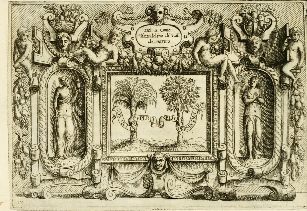 An illustration from Di Battista Pittoni pittore vicentino Imprese di diversi prencipi, dvchi, signori, e d'altri personaggi et hvomini letterati et illvstri : con alcune stanze del Dolce che dichiarano i motti di esse imprese, 1562, leaf 126