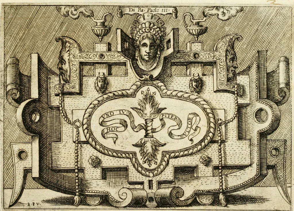 An illustration from Di Battista Pittoni pittore vicentino Imprese di diversi prencipi, dvchi, signori, e d'altri personaggi et hvomini letterati et illvstri : con alcune stanze del Dolce che dichiarano i motti di esse imprese, 1562, leaf 14