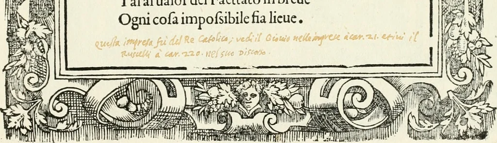 An illustration from Di Battista Pittoni pittore vicentino Imprese di diversi prencipi, dvchi, signori, e d'altri personaggi et hvomini letterati et illvstri : con alcune stanze del Dolce che dichiarano i motti di esse imprese, 1562, leaf 172